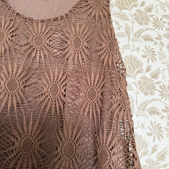 A’Reve Brown Crochet Overlay Tunic Tank Top Sz S – Boho Y2K Layered Look - Picture 4 of 5